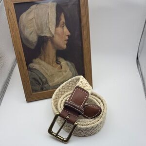 Vintage Cotton Braided Surcingle Belt Solid Brass Buckle Size 36 Preppy Nautical